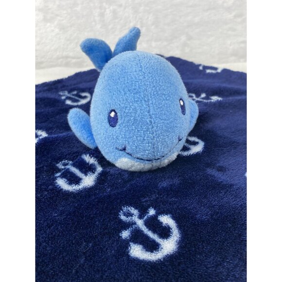 HB Whale Plush Baby Blanket Lovie Comfort Toy 14"x14" Soft Blue White Anchors - Picture 1 of 9